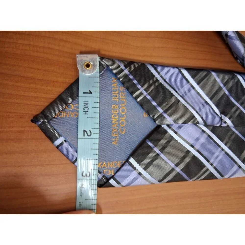 Alexander Julian Colours Tie Plaid Stripe Business Casual Blue Black Mens 61